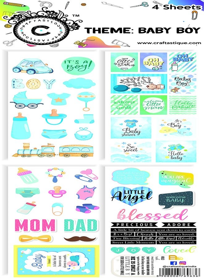 Craftastique Scrapbooking Baby Boy Elements & Tags Sheets (4 Sheets), Multicolour - Image 1
